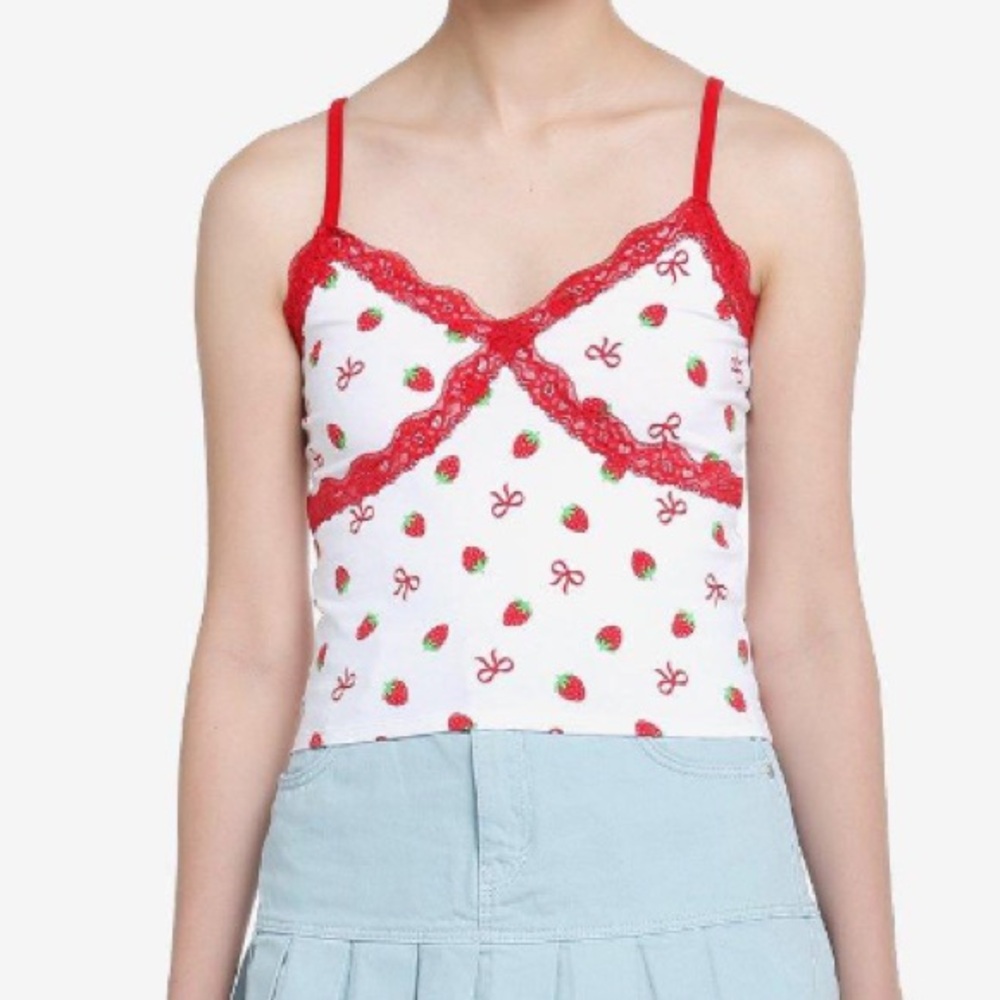Sweet Society‎ Strawberry Red Lace Crop Tank Top Hot Topic